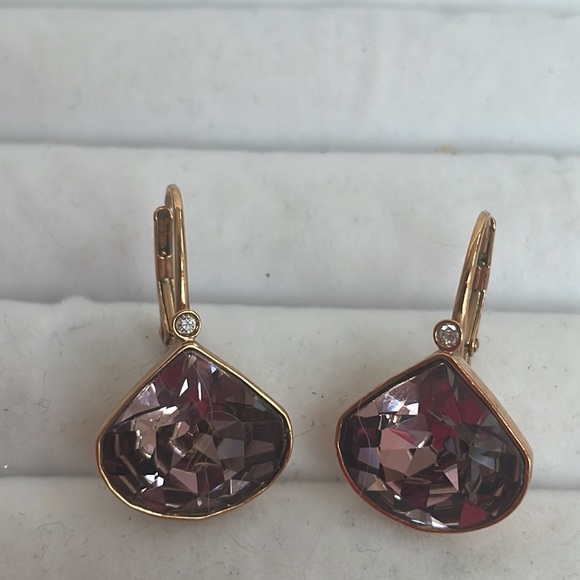 Swarovski Rose Gold Tone Purple/Pink Lever Back Earrings. - Picture 4 of 4